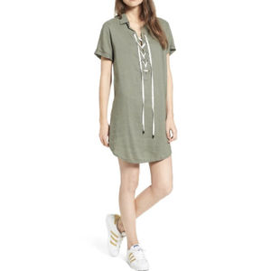RAILS Rocky Lace Up Shirt Olive Green Mini Dress